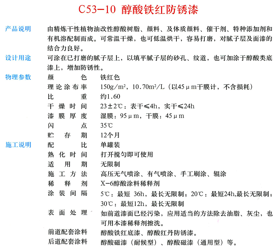 C53-10 醇酸鐵紅防銹漆