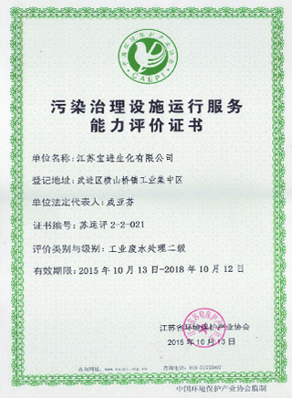 污染治理設(shè)施運(yùn)行服務(wù)能力評(píng)價(jià)證書